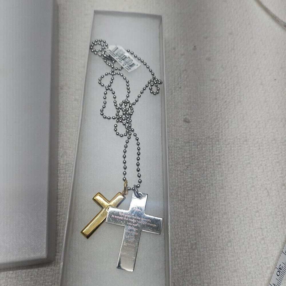 Stainless Steel Double Cross Serenity Prayer Necklace - Picture 6 of 8